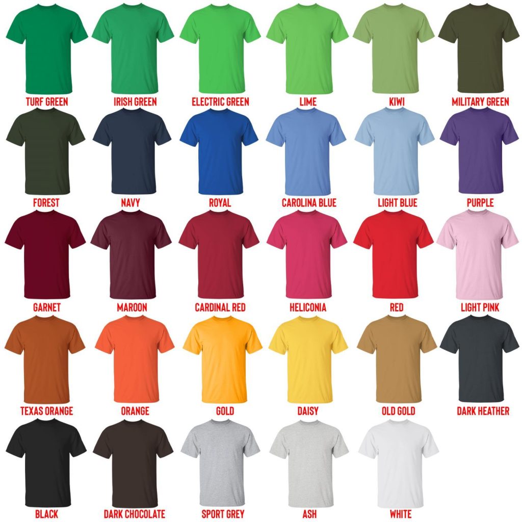 t shirt color chart - JiDion Store